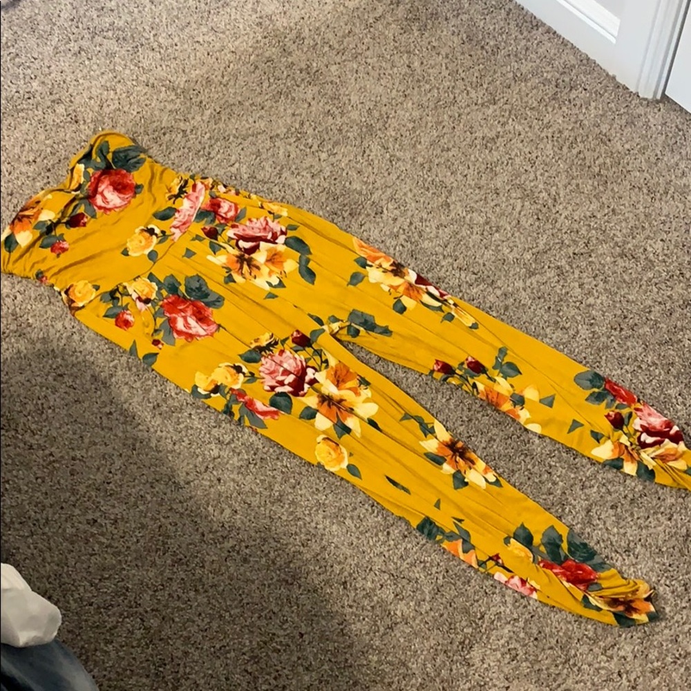 Strapless floral jumpsuit